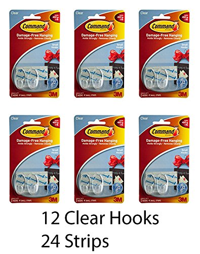 3M Small Clear Damage-Free Hanging Hooks (12 Hooks -24 Strips)
