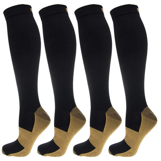 4 Pairs of Ontel Copper-Infused Anti-Fatigue Compression Knee-High Health Soc...