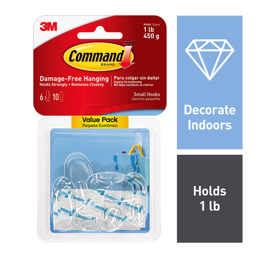 Command 051141363899 Small, Clear, 6-Hooks, 8 Strips (17092CLR-VP-E)