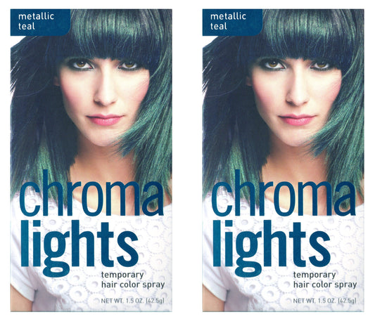 Chroma Lights Temporary Hair Color Spray Metallic TEAL Color (2 PACK)