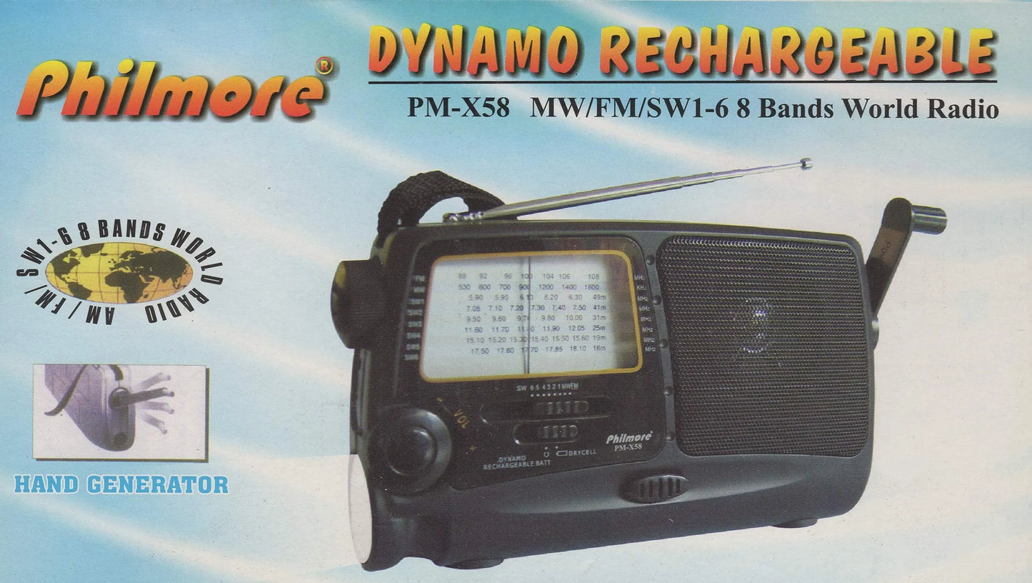 Dynamo Rechargeable PM-X58 MW/FM/Short Wave 1-6 (8 Bands Total World Radio)