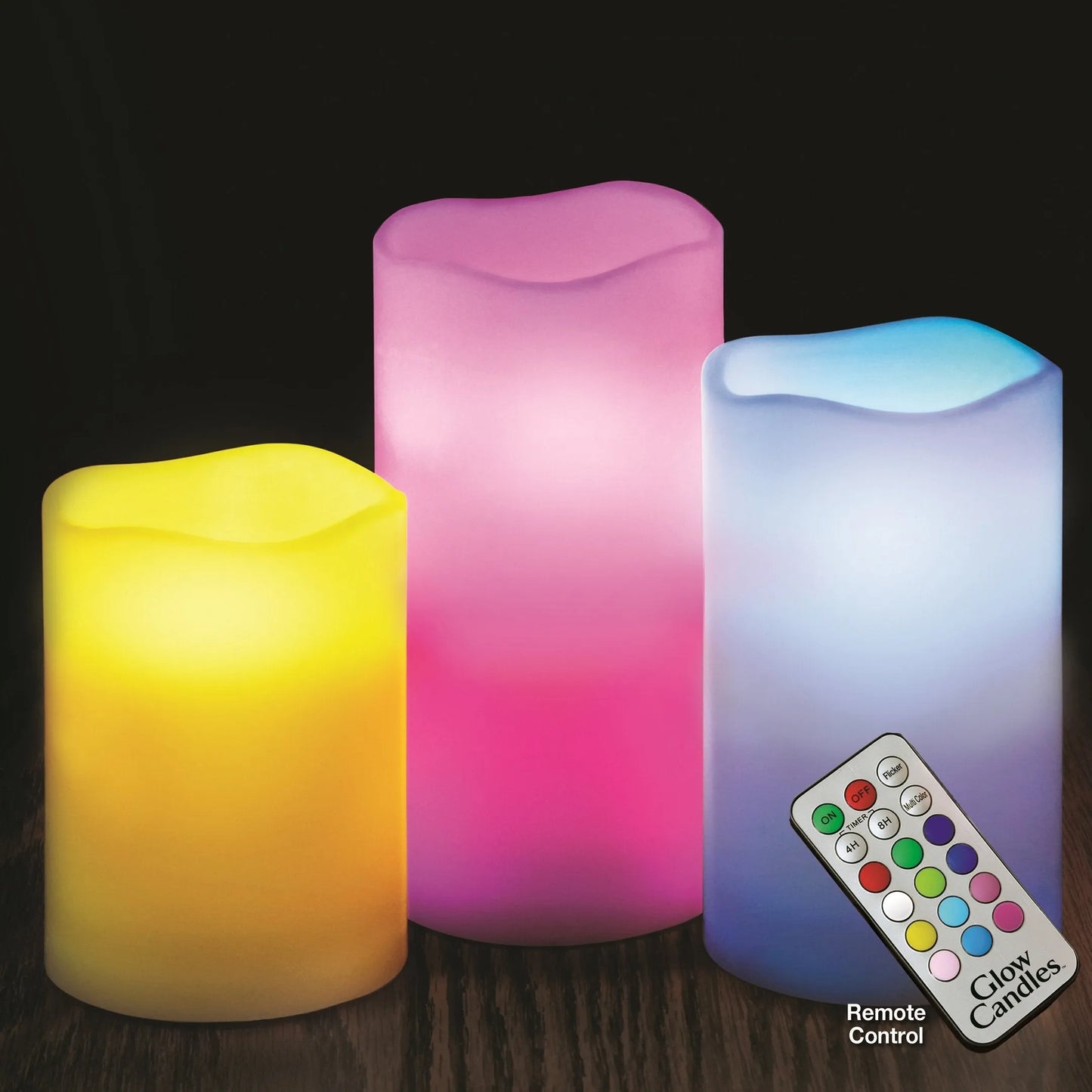 Glow Candles – Flameless Color-Changing Candles, 3 Battery-operated LED Pilla...