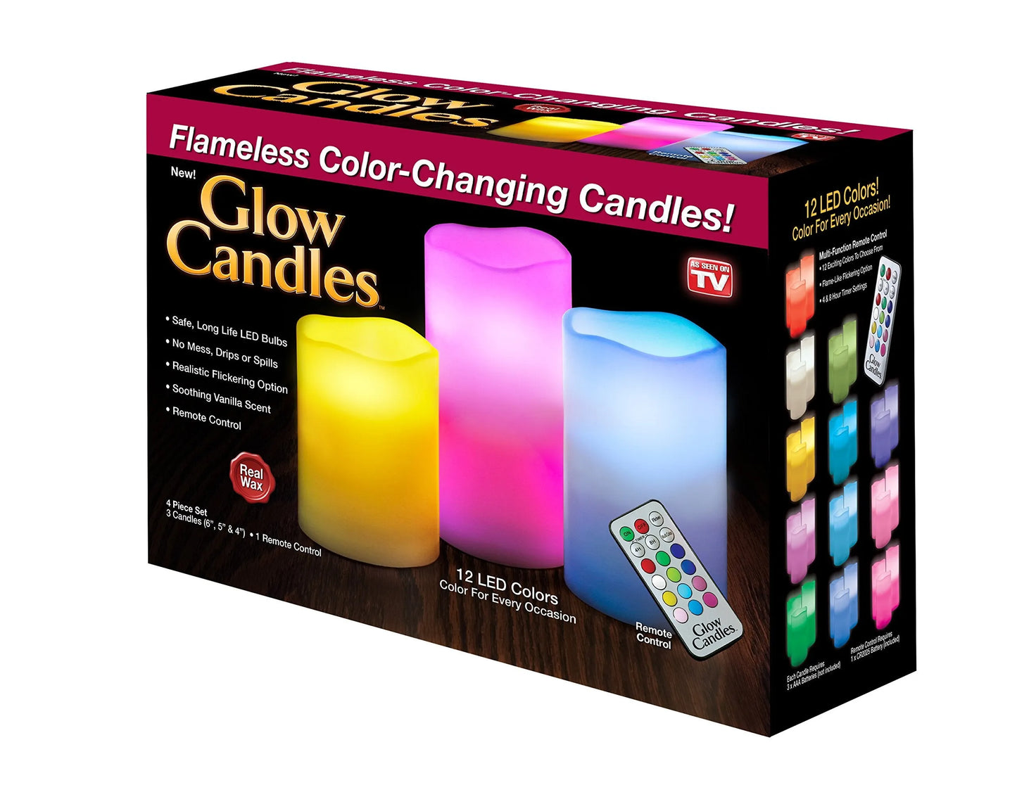 Glow Candles – Flameless Color-Changing Candles, 3 Battery-operated LED Pilla...