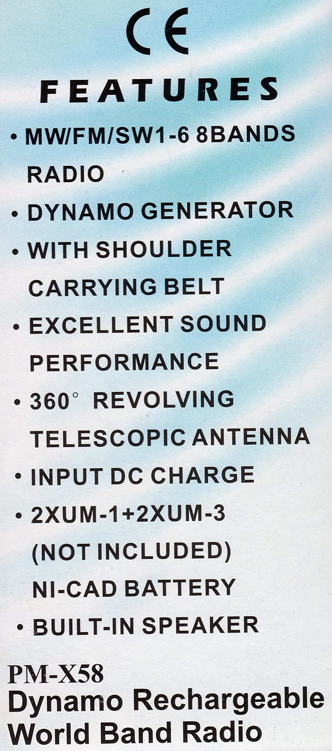 Dynamo Rechargeable PM-X58 MW/FM/Short Wave 1-6 (8 Bands Total World Radio)