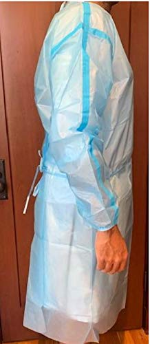 Level 2 PP + PE Disposable Isolation Gowns Blue Pack of 10 with Elastic Cuff,...