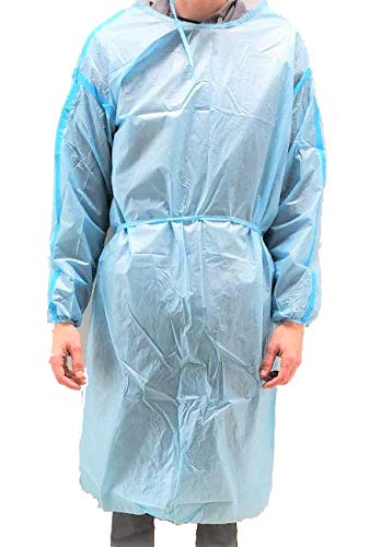 Level 2 PP + PE Disposable Isolation Gowns Blue Pack of 10 with Elastic Cuff,...