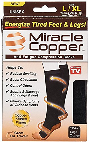 Miracle Copper Socks (Extra Firm) by Ontel (Large/Extra Large, 2 Pairs)