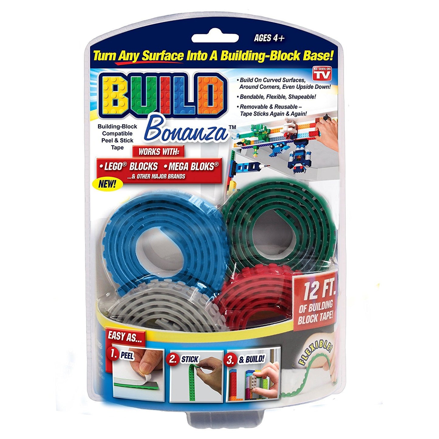 BZ2M1-MC12/6 Self Adhesive Tape Works Building Block Tape, Blue/Red/Grey/Gree...