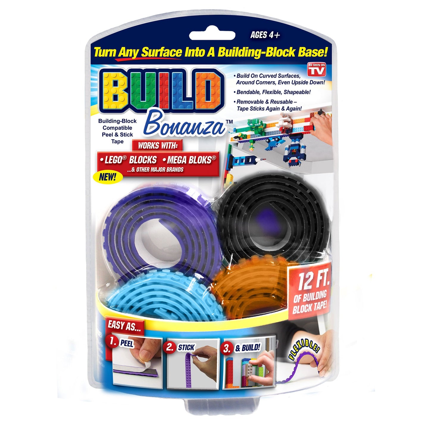 Build Bonanza Self Adhesive Tape Works Building Block Tape, Purple/Black/Turq...